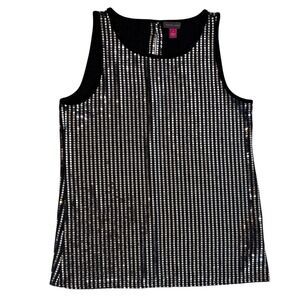 Vince Camuto Black Tank with Silver Sequin Stripes Dressy Date Night Travel S